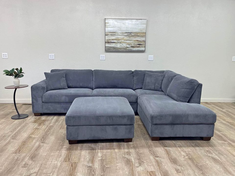Thomasville Artesia Corduroy Fabric Sectional with Ottoman