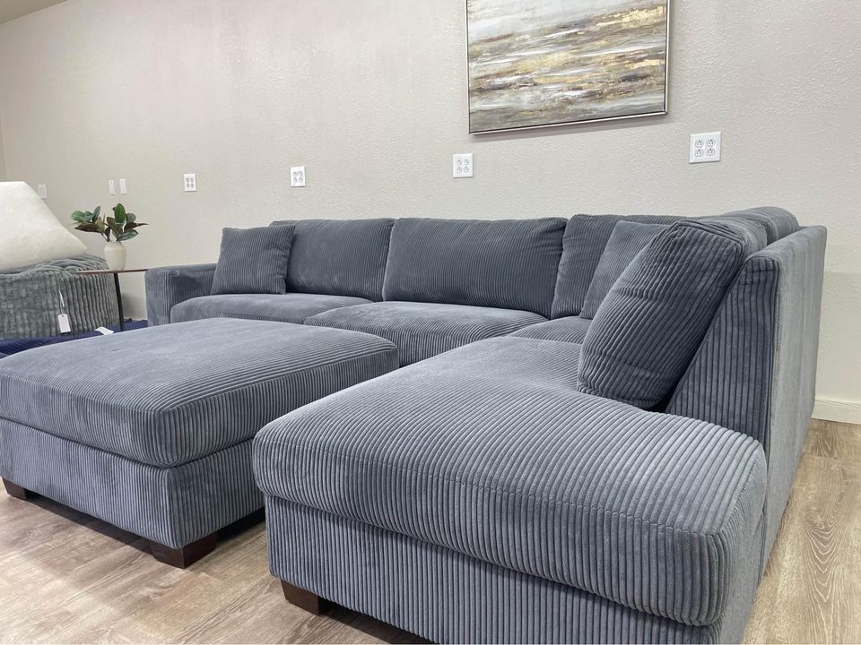 Thomasville Artesia Corduroy Fabric Sectional with Ottoman