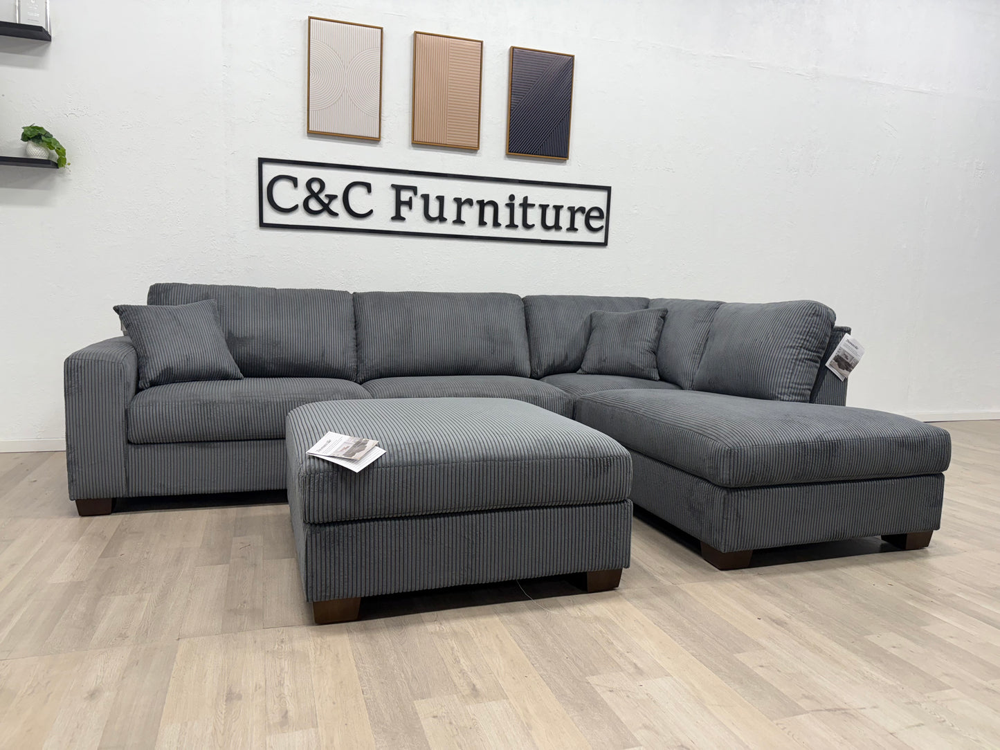 Thomasville Artesia Corduroy Fabric Sectional with Ottoman