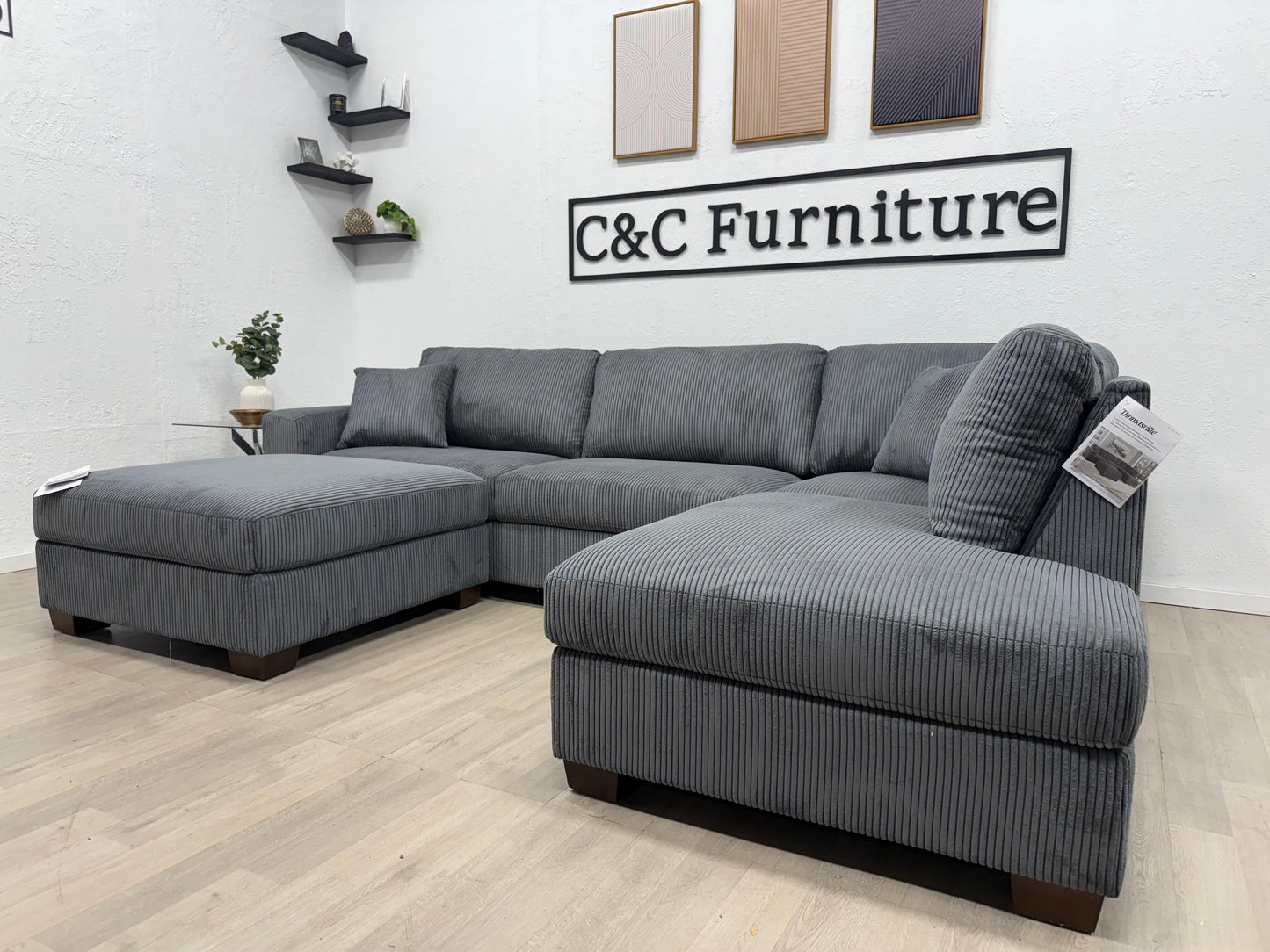 Thomasville Artesia Corduroy Fabric Sectional with Ottoman