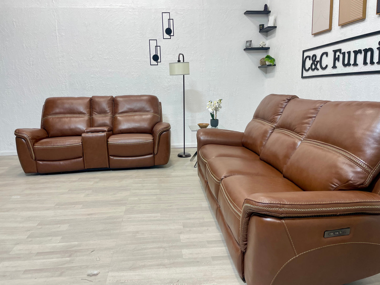 Oliver Leather Power Reclining Sofa Set with Power Headrests