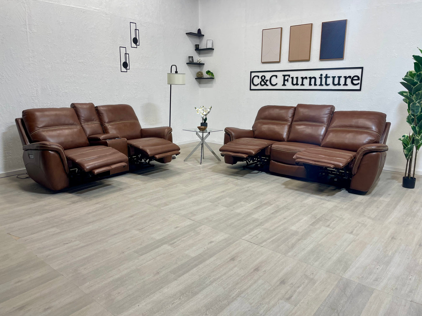 Oliver Leather Power Reclining Sofa Set with Power Headrests