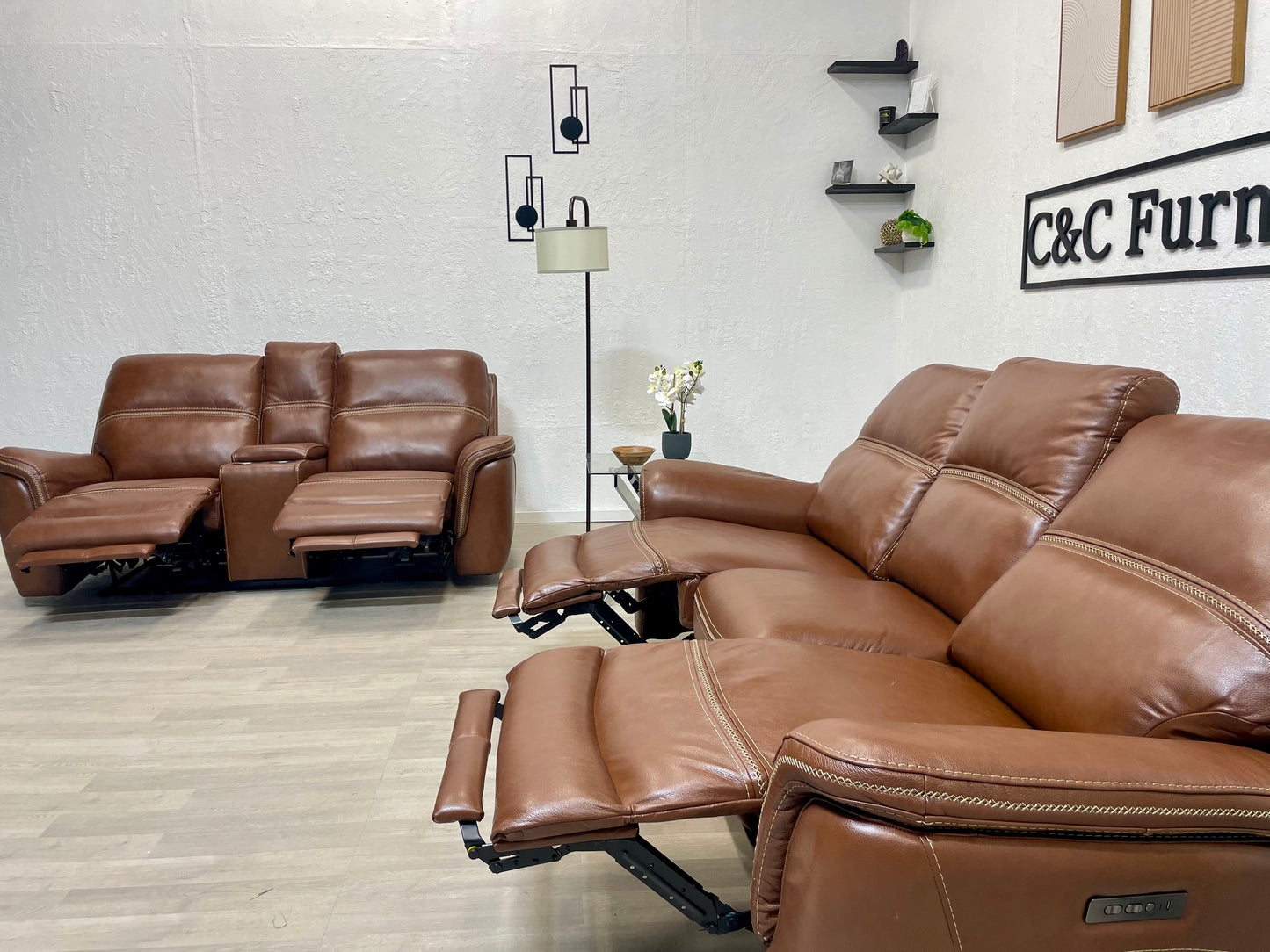Oliver Leather Power Reclining Sofa Set with Power Headrests