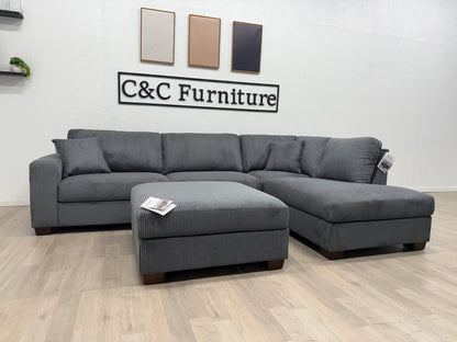 Thomasville Artesia Corduroy Fabric Sectional with Ottoman