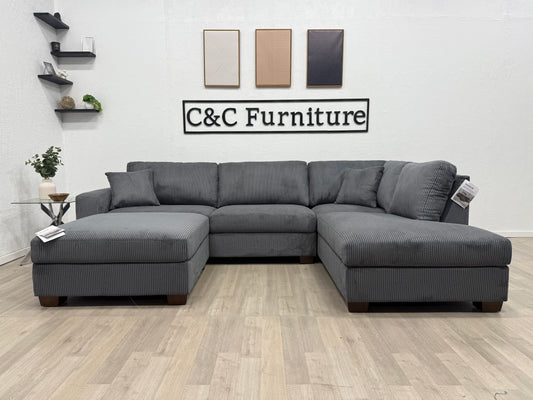 Thomasville Artesia Corduroy Fabric Sectional with Ottoman