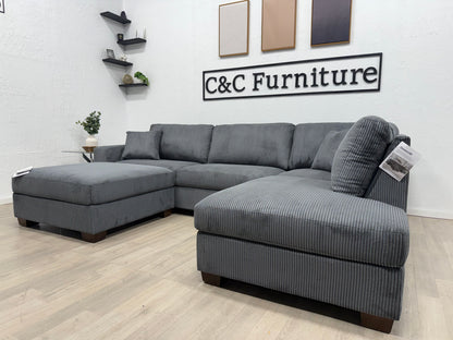 Thomasville Artesia Corduroy Fabric Sectional with Ottoman