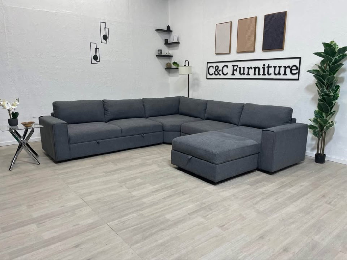Sectional Sofa with Storage Seats and Ottoman - Delivery Available