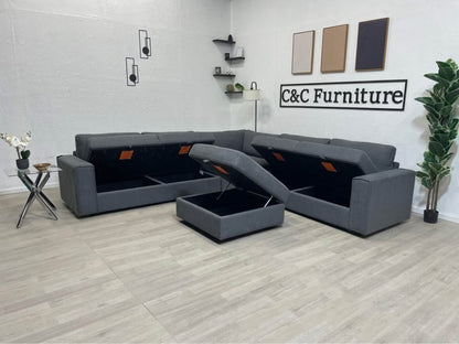 Sectional Sofa with Storage Seats and Ottoman - Delivery Available