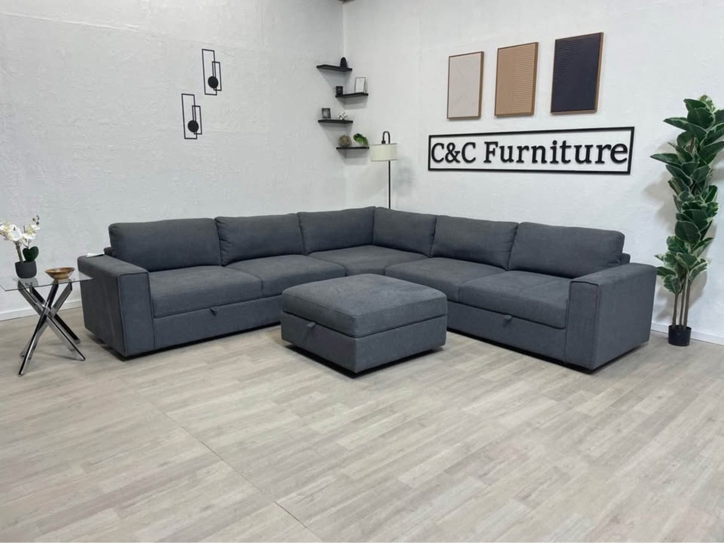 Sectional Sofa with Storage Seats and Ottoman - Delivery Available